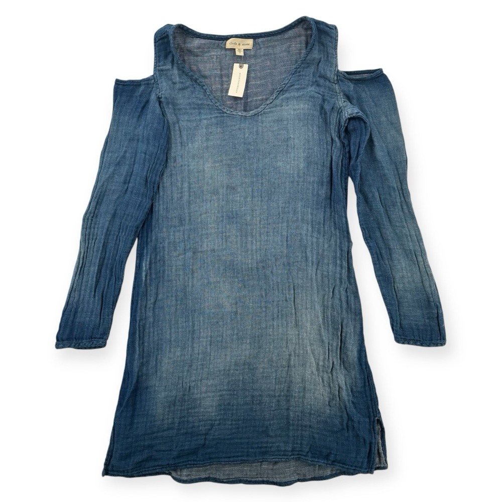 Anthropologie Cloth & Stone Blue Cotton Gauze Cold Shoulder Mini Dress Small